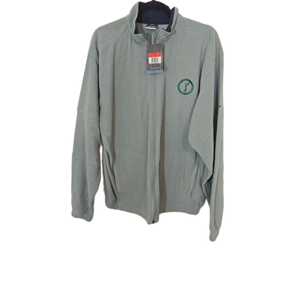 NWT Nike Therma Fit Golf Fleece Size L Full Zip Green Golf Logo Pockets